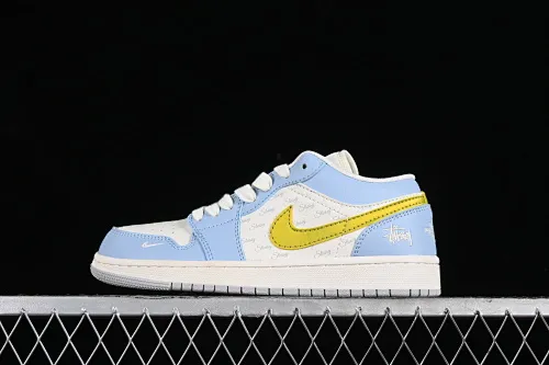 All categories Air Jordan Jordan series basketball shoes Air Jordan 1 Low High-end customized low-top sneakers Special price Air Jordan 1 Low AJ1 Joe 1 Stussy joint-blue gold High-end customized low-top basketball shoes WG8850-007